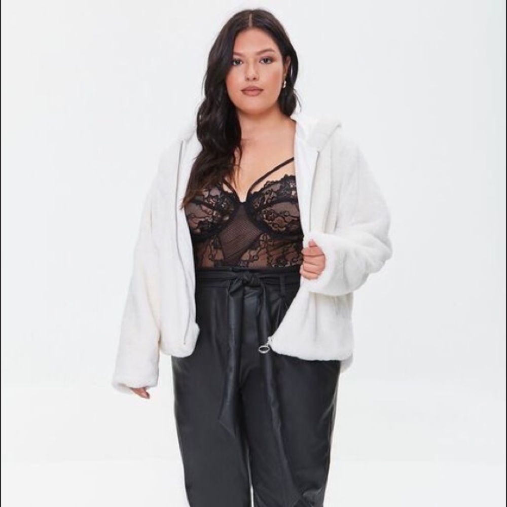 Plush Faux Fur Zip Up Hoodie Jacket